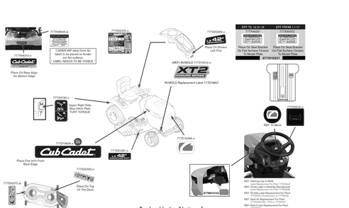 Label Map Diagram and Parts List for XT2-LX42KH (13APA1CS210)(2017) Cub Cadet Lawn Tractor